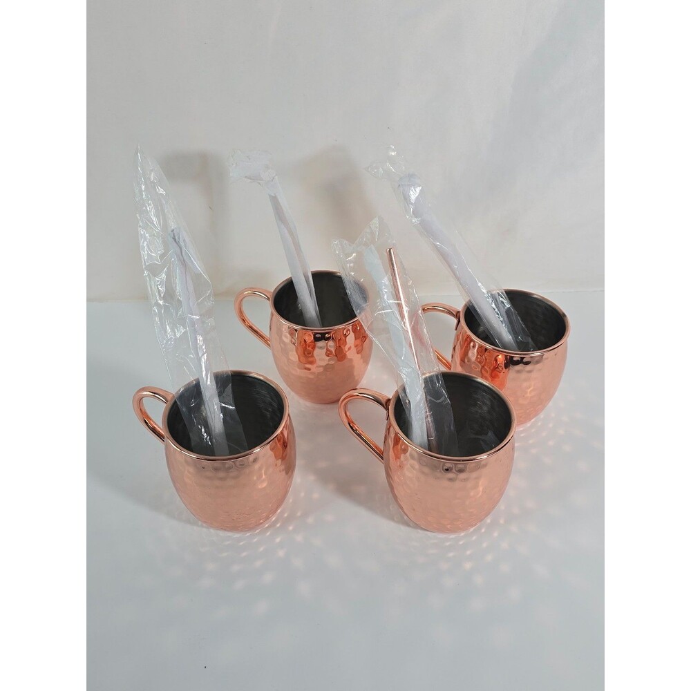 Handcrafted Copper Moscow Mule Mugs with Straws